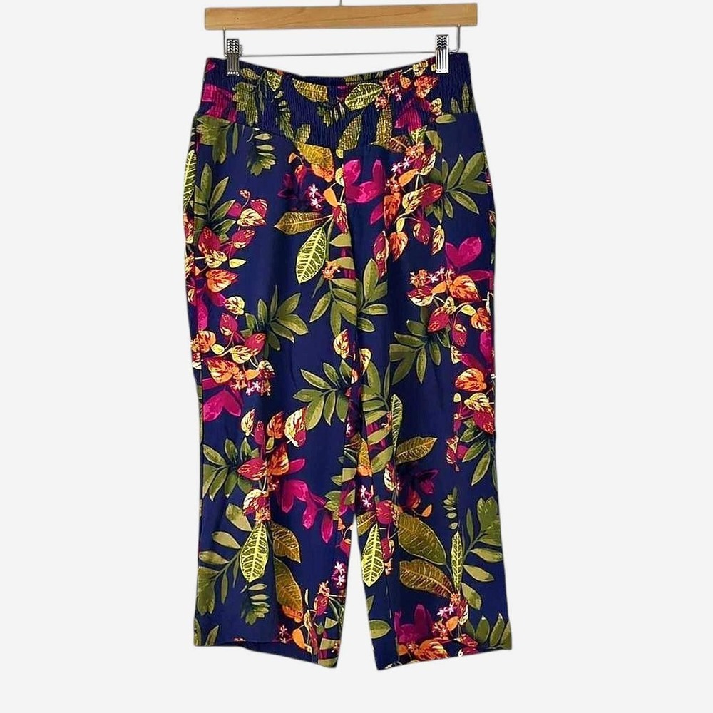 J.‎ Jill Petite Smocked Waist Wide Leg Pants Multicolor Floral Print l Size XS